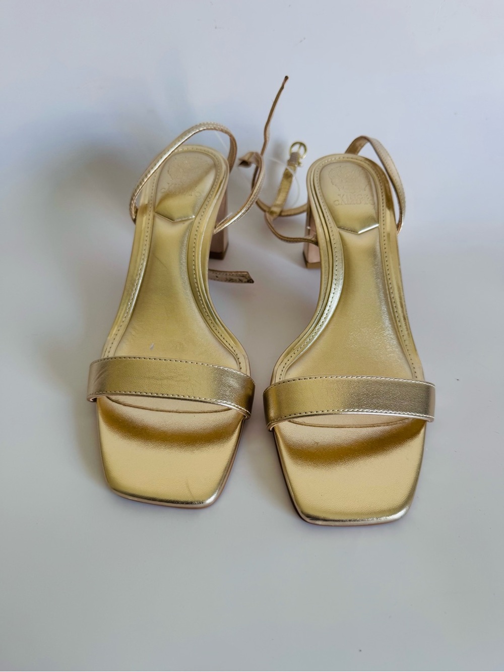 Vince Camuto Metallic Gold Square-Toe Block Heel Sandals